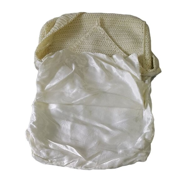 2/$15 Womens Boho Shoulder Bag Cream 10.5" Crochet Flap Button Zipper Pockets - Picture 4 of 5